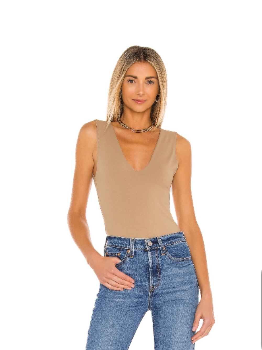 Free People Keep it Sleek Tan Thong Bodysuit